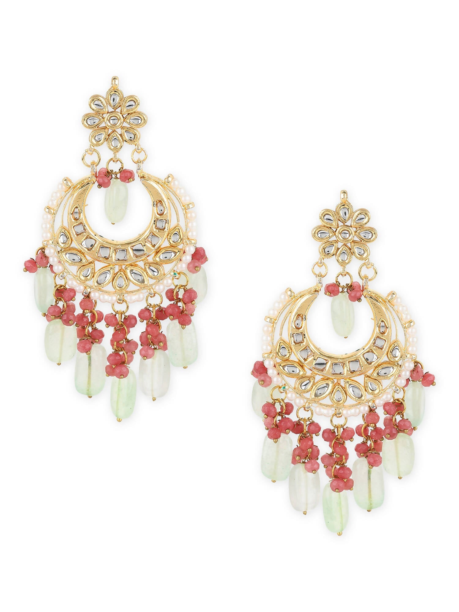 Gold-Toned Red Contemporary Gold-Plated Chandbalis Earrings - Ruby Raang - Distacart