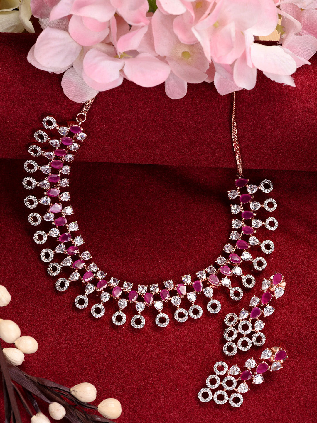 Saraf RS Jewellery Rose Gold-Plated Red AD-Studded Jewellery Set - Distacart