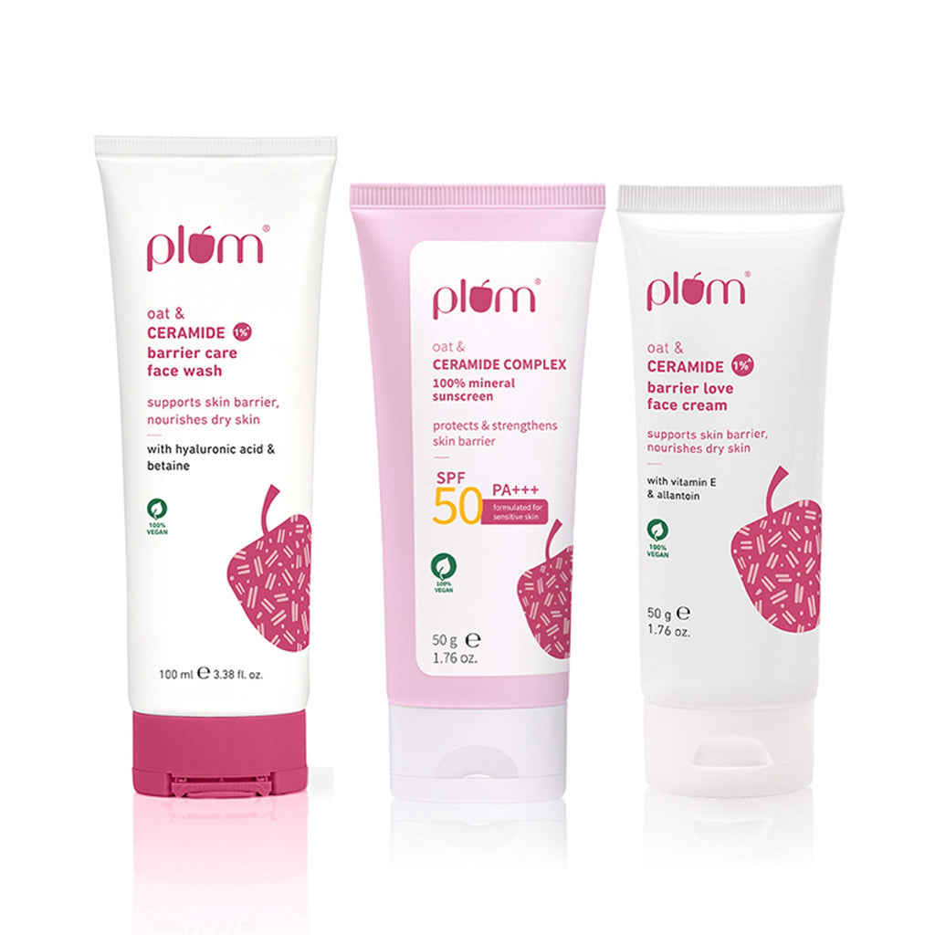 Plum Ceramides Face Wash, Moisturizer & Sunscreen SPF 50 PA+++ Combo for Barrier Repair & Sun Care