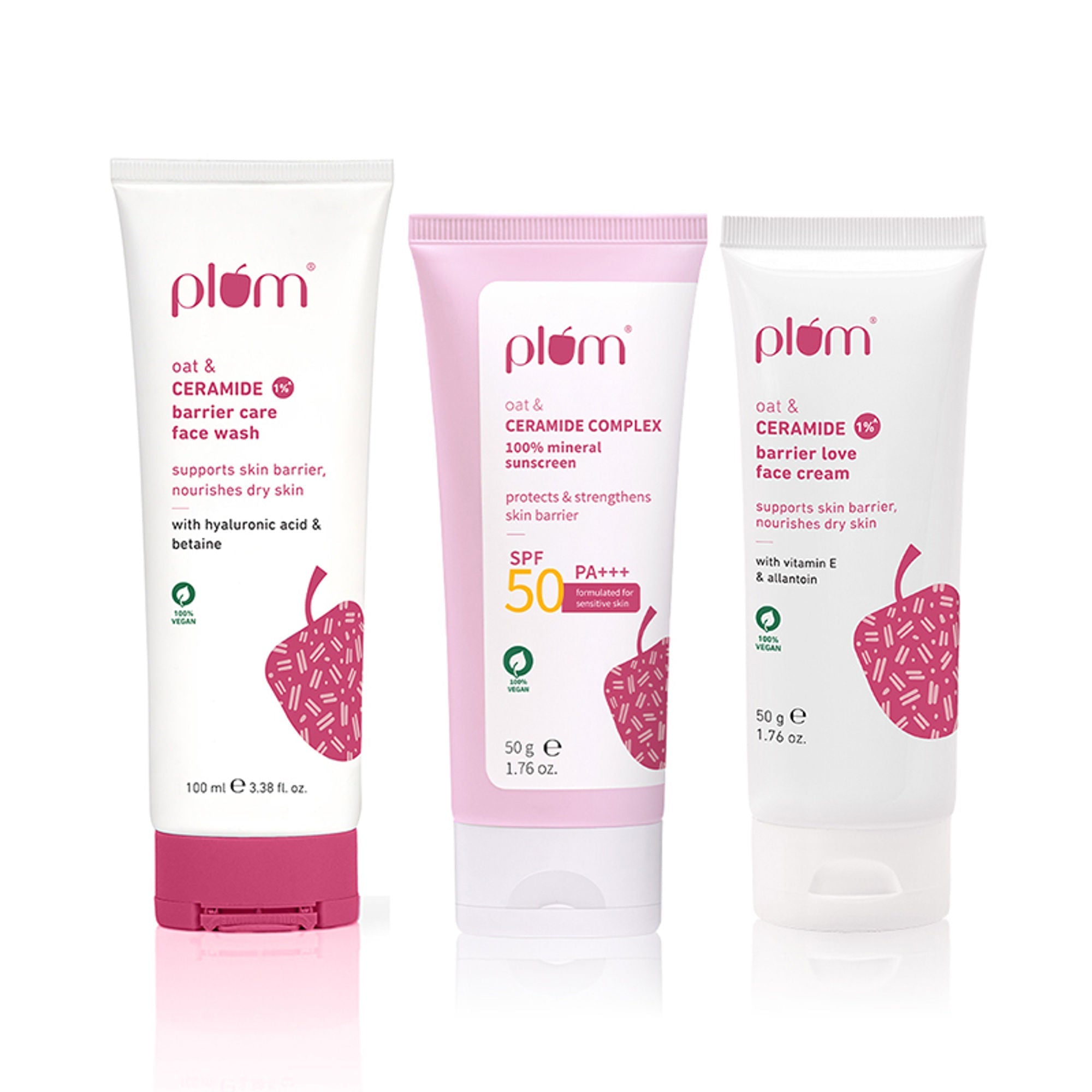 Plum Ceramides Face Wash, Moisturizer & Sunscreen SPF 50 PA+++ Combo for Barrier Repair & Sun Care