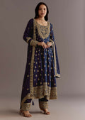 Teeya Creation Blue Color Chinnon Silk Embroidery Work Gown - Distacart