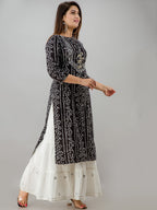 HERE&NOW Black Tie Up Neck Bandhani Printed Gotta Patti Kurta
