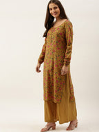 All About You Women Brown Floral Print Straight Cotton Kurta with Palazzos & Dupatta