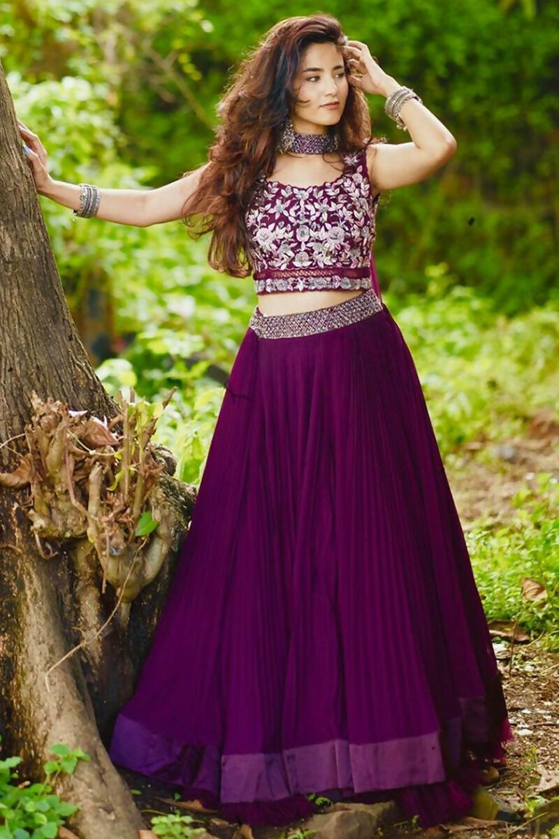 Jyoti Fashion Wine Crush Georgette Designer Lehenga Choli with Dupatta