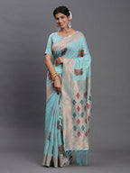Shree Shyam Fashion Linen Cotton Sky Blue Saree - Distacart