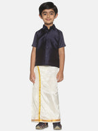 Sethukrishna Boys Navy Blue & White Shirt with Dhoti Set
