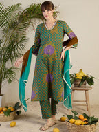 Indo Era Women Floral Printed Regular Beads and Stones Kurta with Trousers & With Dupatta - Distacart