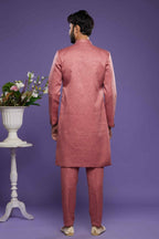 Raivat Ethnic Art Banarasi Silk Thread Work Kurta Pajama In Rust Pink Colour