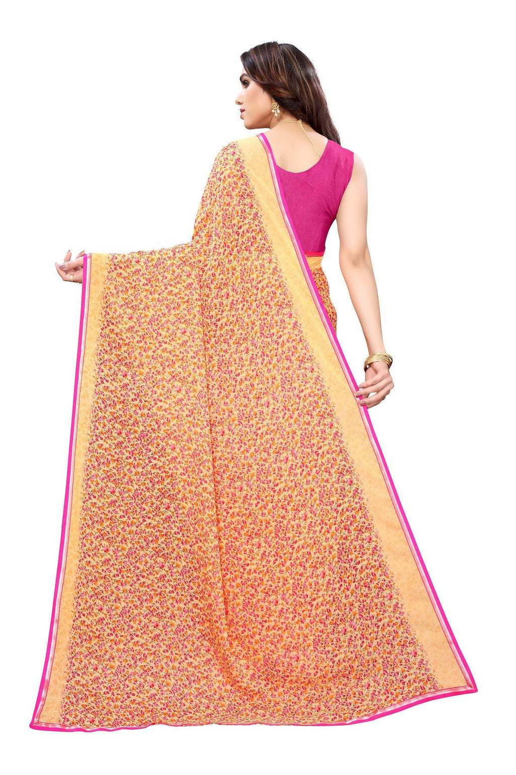 Vamika Ethnic Fire Orange Printed With Lace Saree - Distacart