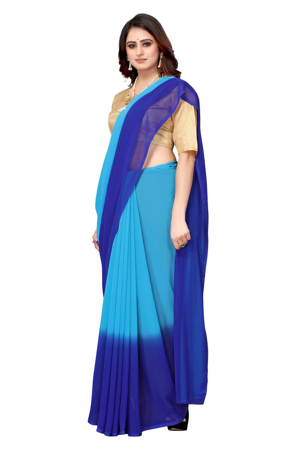 Vamika Blue Half N Half Georgette Saree - Distacart