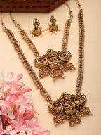NVR Women's Set of 2 Gold-Polished Stone Studded Lakshmi Design Temple Jewellery Set