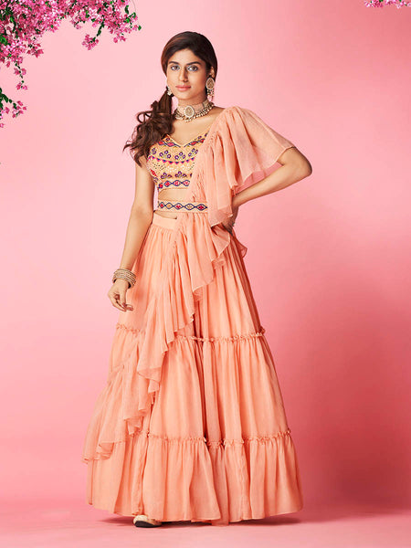 Myra Peach Art Silk Designer Lehenga