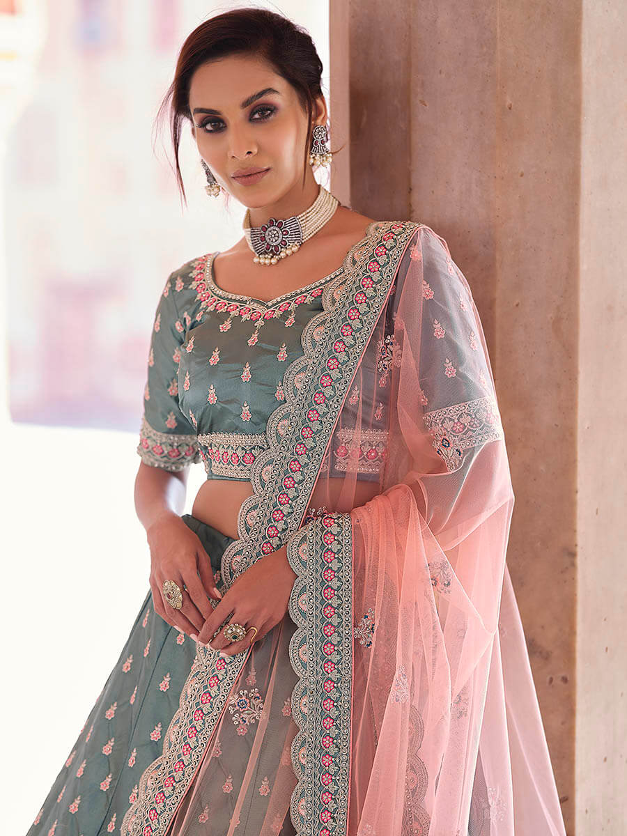 Myra Rama Green Embroidered Designer Lehenga Choli