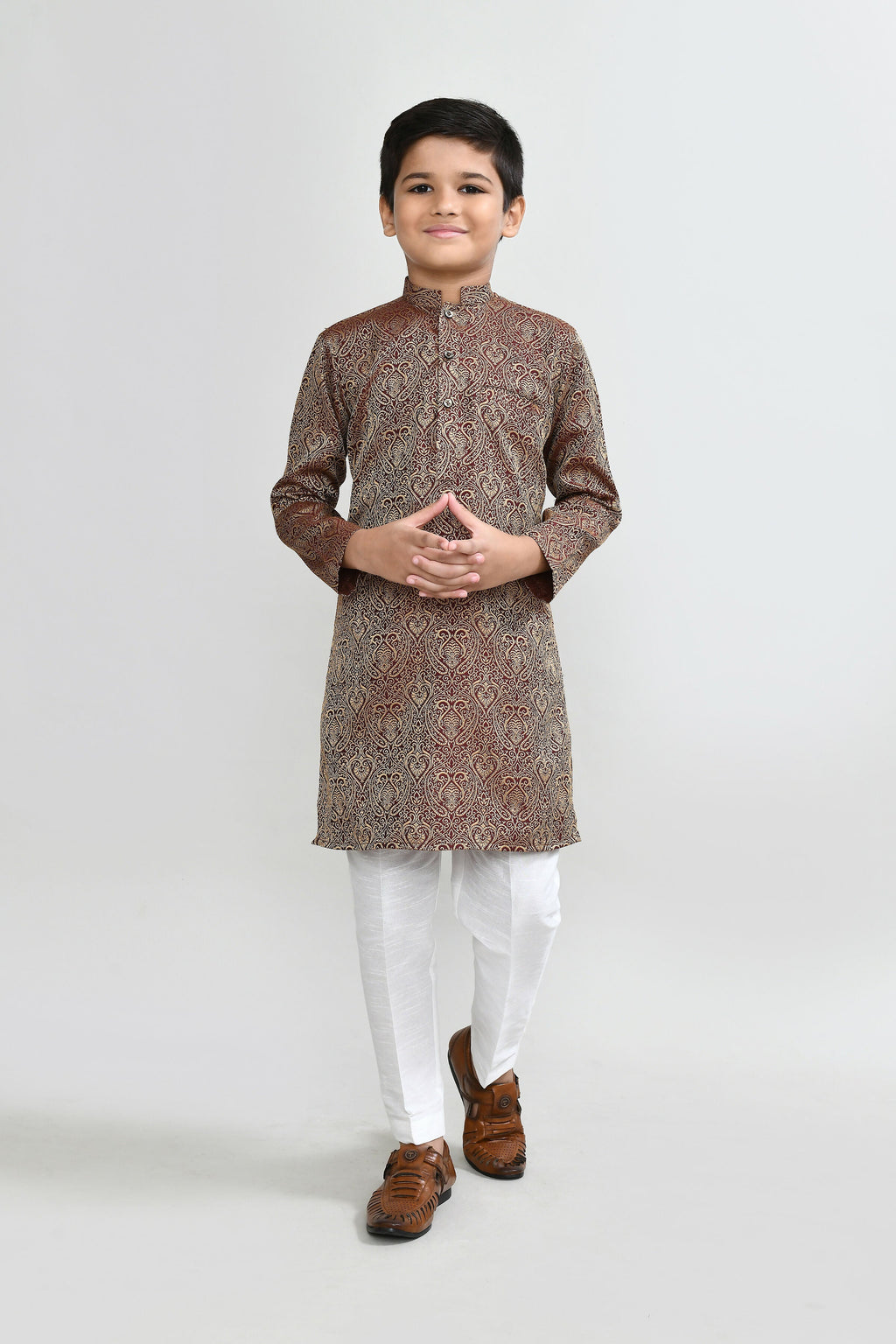 Joban Fashion Imported Jacquard Maroon Kurta With Straight Fit Pant
