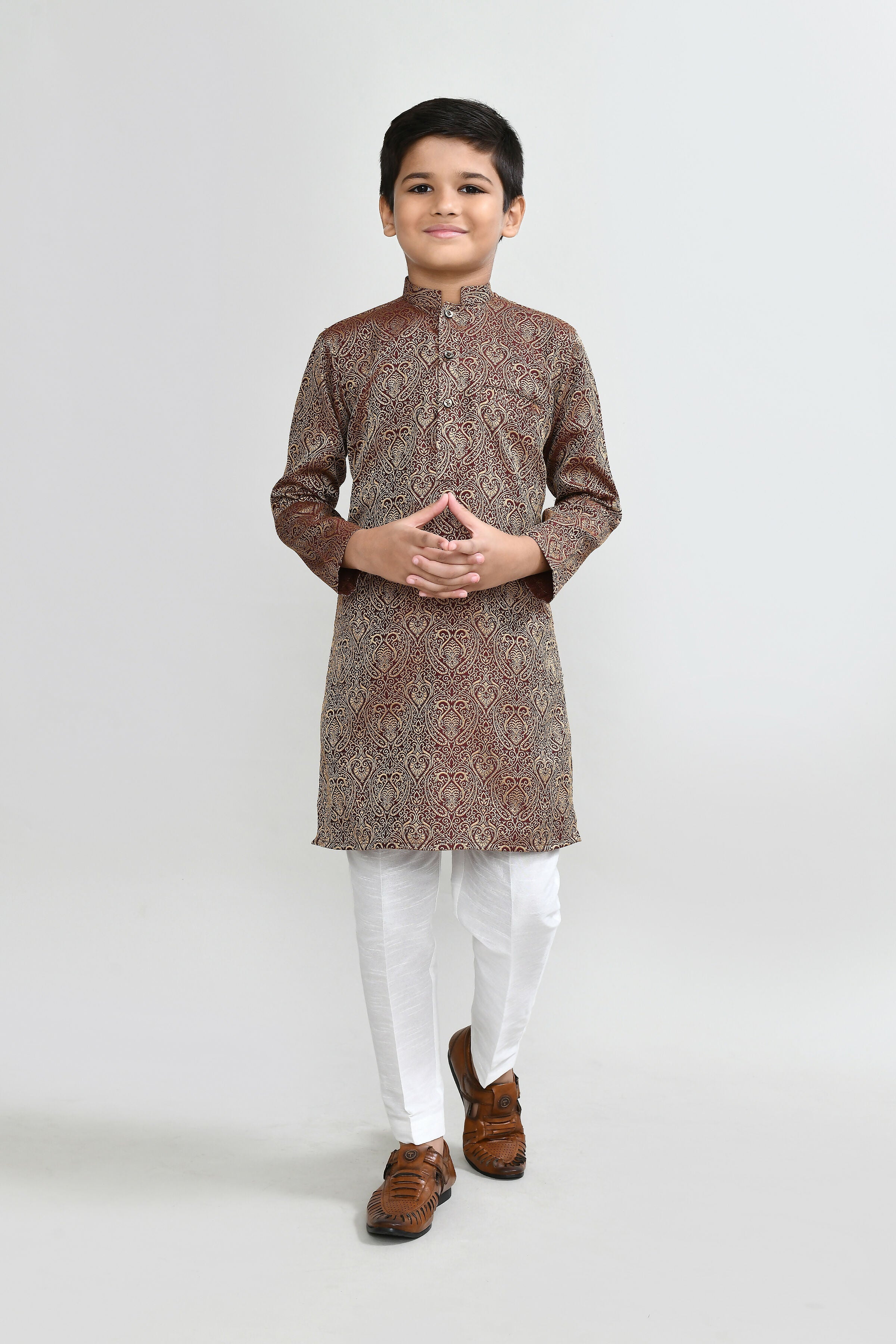 Joban Fashion Imported Jacquard Maroon Kurta With Straight Fit Pant