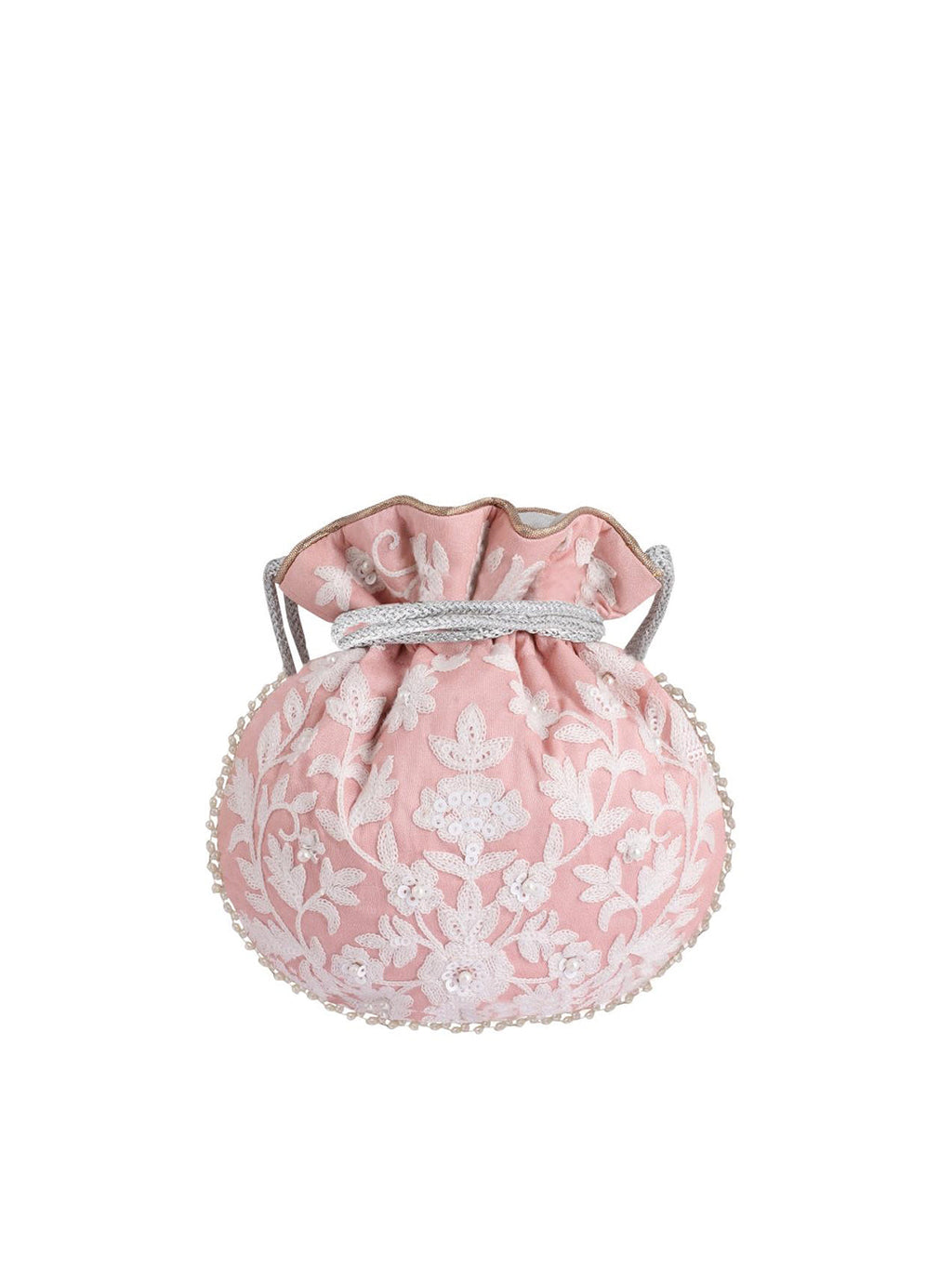 Masq Pink & White Embellished Embroidered Potli Clutch - Distacart