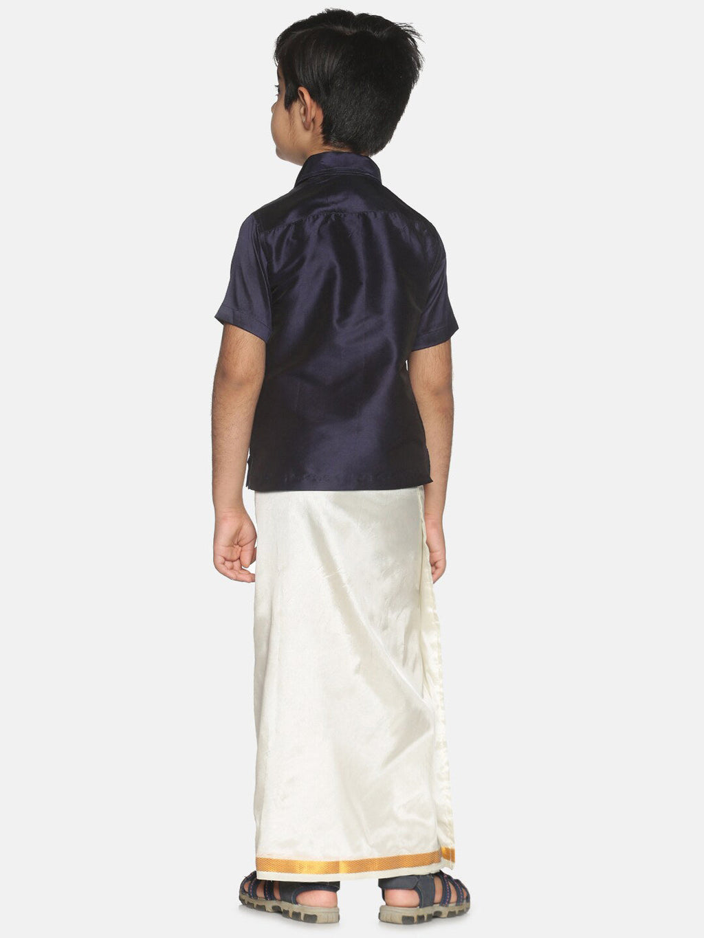 Sethukrishna Boys Navy Blue & White Shirt with Dhoti Set