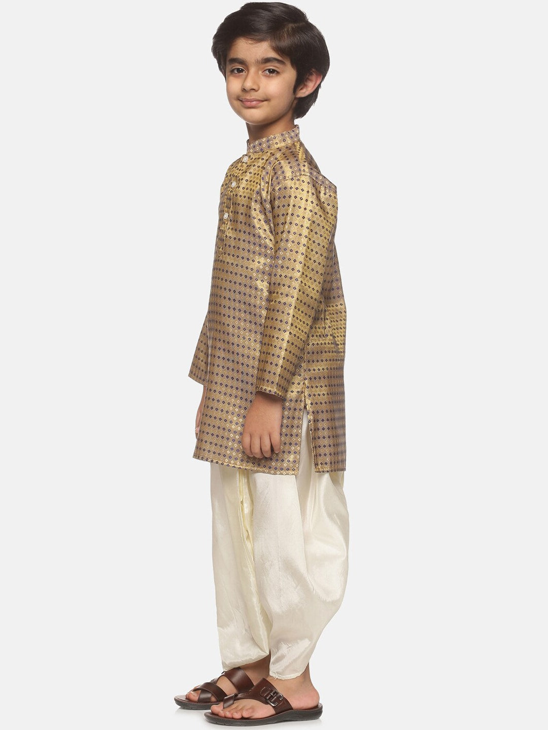 Sethukrishna Boys Gold-Toned Ethnic Motifs Printed Kurta with Dhoti Pants