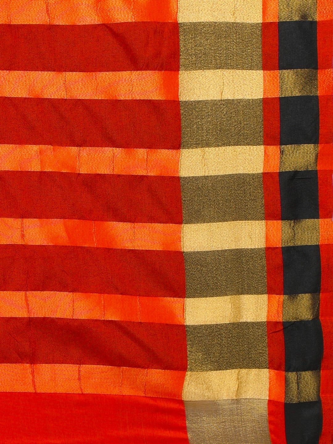 Saree Mall Red & Gold-Toned Silk Cotton Colourblocked Kanjeevaram Saree