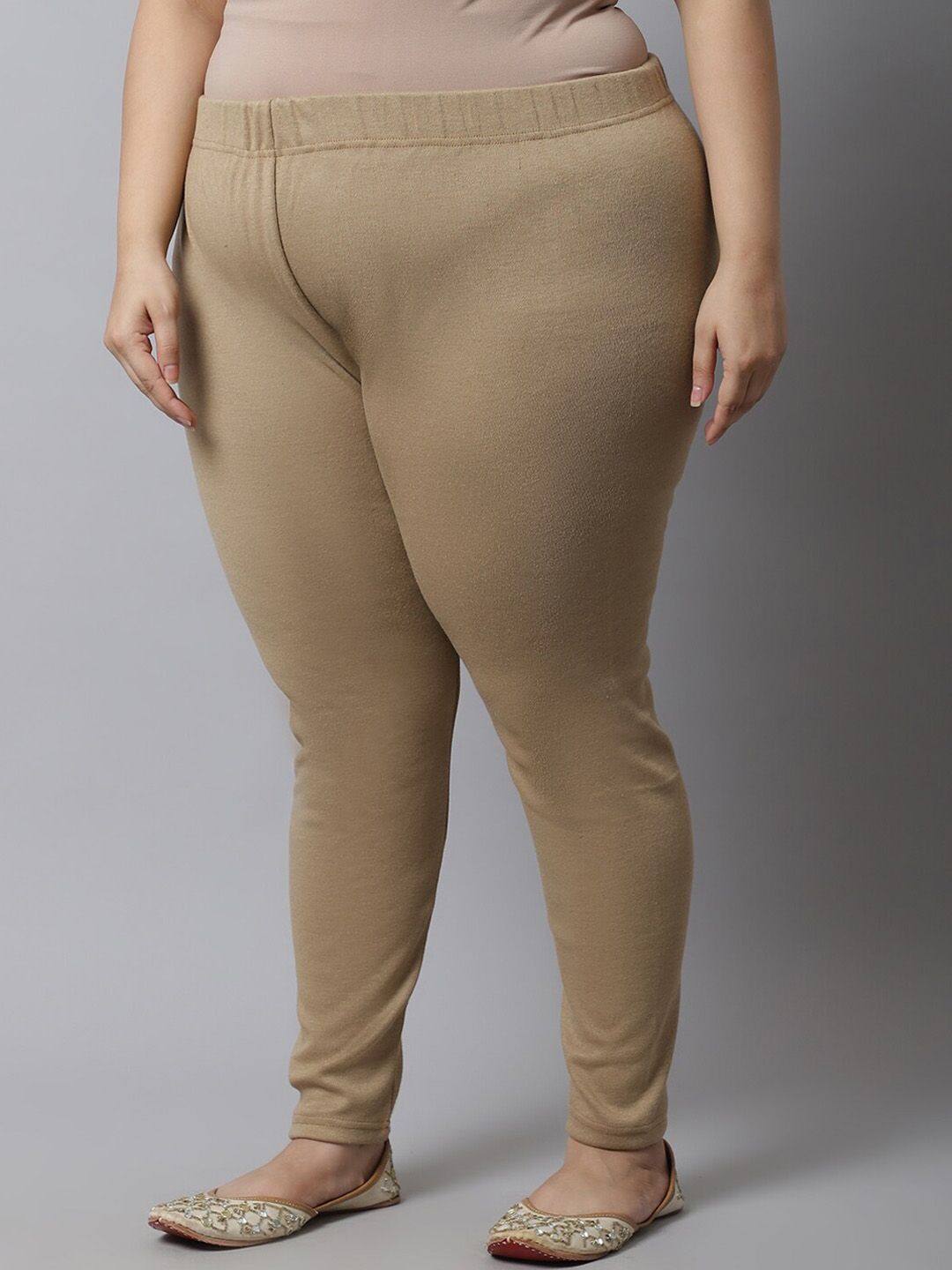 TAG 7 Women Plus size Beige Solid Leggings