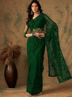 Sangria Floral Embroidered Net Sarees - Distacart