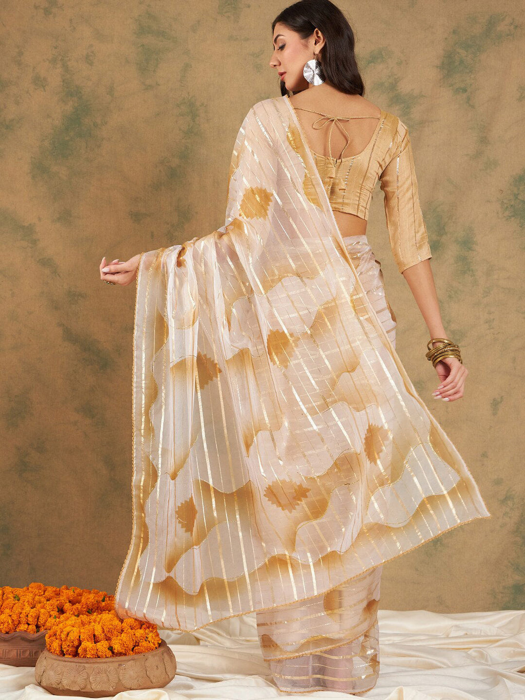 Sangria Woven Design Organza Sarees - Distacart