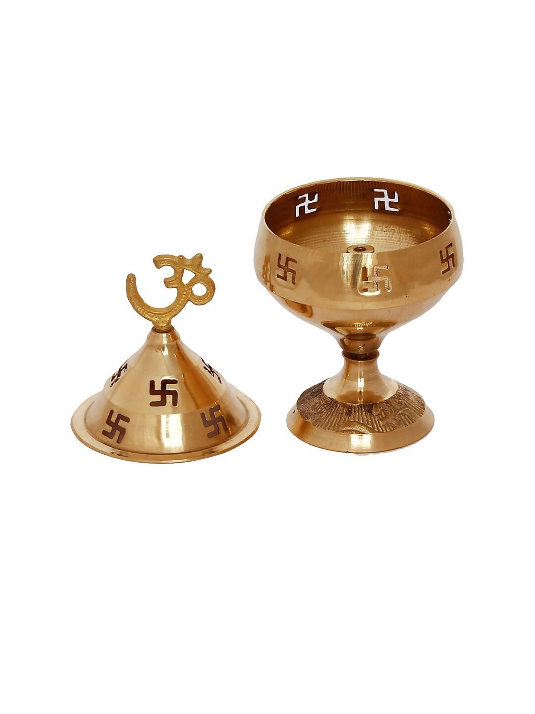 eCraftIndia Gold-Toned Om and Swastik Brass Diya