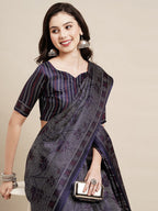 Saree Mall Navy Blue & Grey Floral Art Silk Bhagalpuri Sarees - Distacart