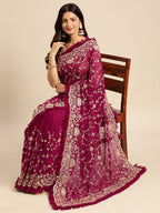 kasee Floral Zari Pure Georgette Saree - Distacart