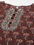 Yufta Women Maroon Floral Printed Regular Kurta with Palazzo & With Dupatta