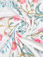 haus & kinder Blossoms Pink & White 186 TC Cotton Queen Bedsheet With 2 Pillow Covers - Distacart