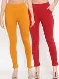 TAG 7 Women Pack of 2 Mustard Yellow & Magenta Solid Kurti Pants