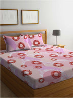 BOMBAY DYEING Serenita Pink Printed Cotton 144 TC King Bedsheet with 2 Pillow Covers