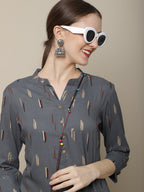 Sangria Women Charcoal & Beige Printed Kurta