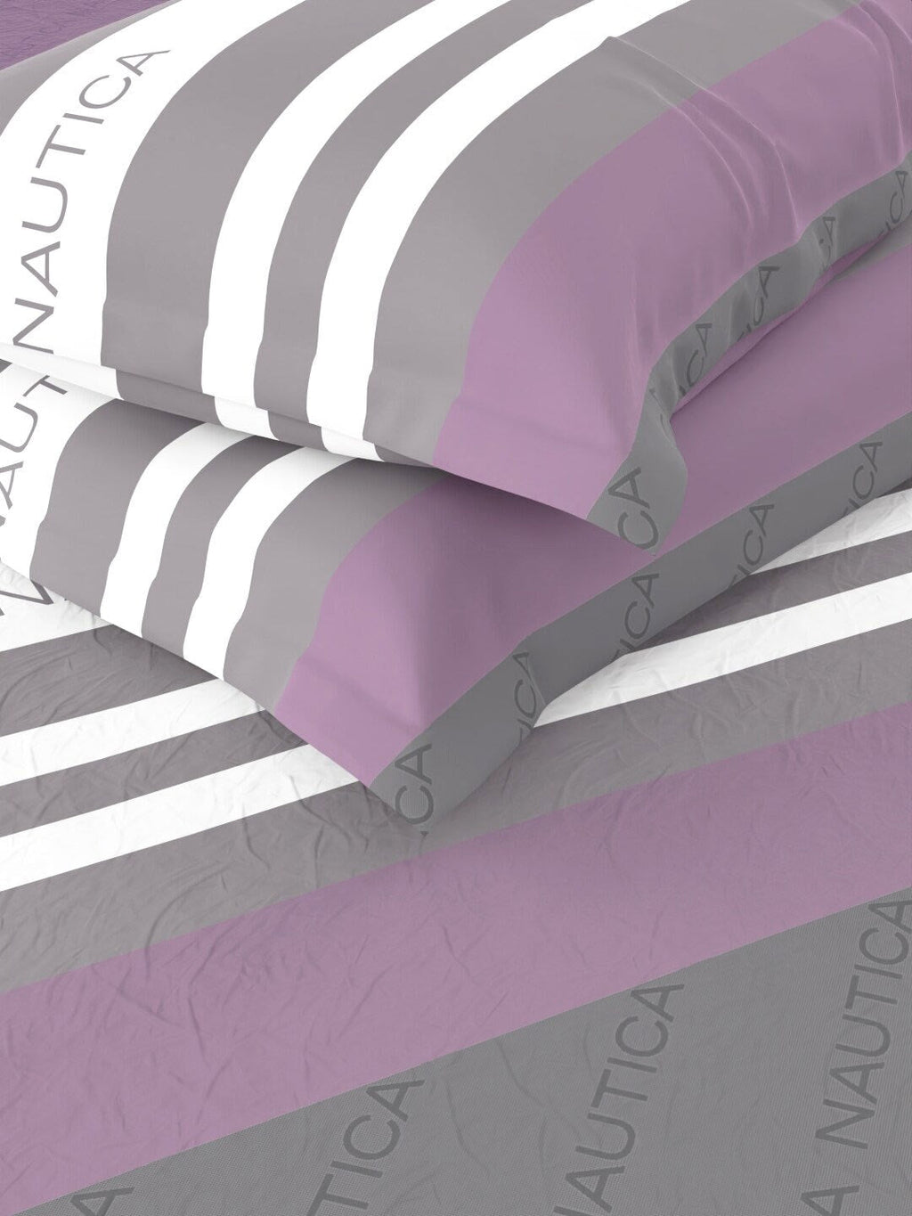 Nautica Bradford Purple & Grey Striped 160 TC Pure Cotton King Bedsheet & 2 Pillow Covers - Distacart