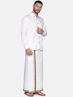 Sethukrishna Men White & Brown Solid Cotton Dhoti - Distacart