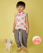 Joban Fashion Kids Island Cotton Sleeveless printed Kurta and Solid Dhoti - Grey - Distacart