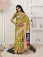 Shree Shyam Fashion Linen Cotton Mhendi Green Saree - Distacart