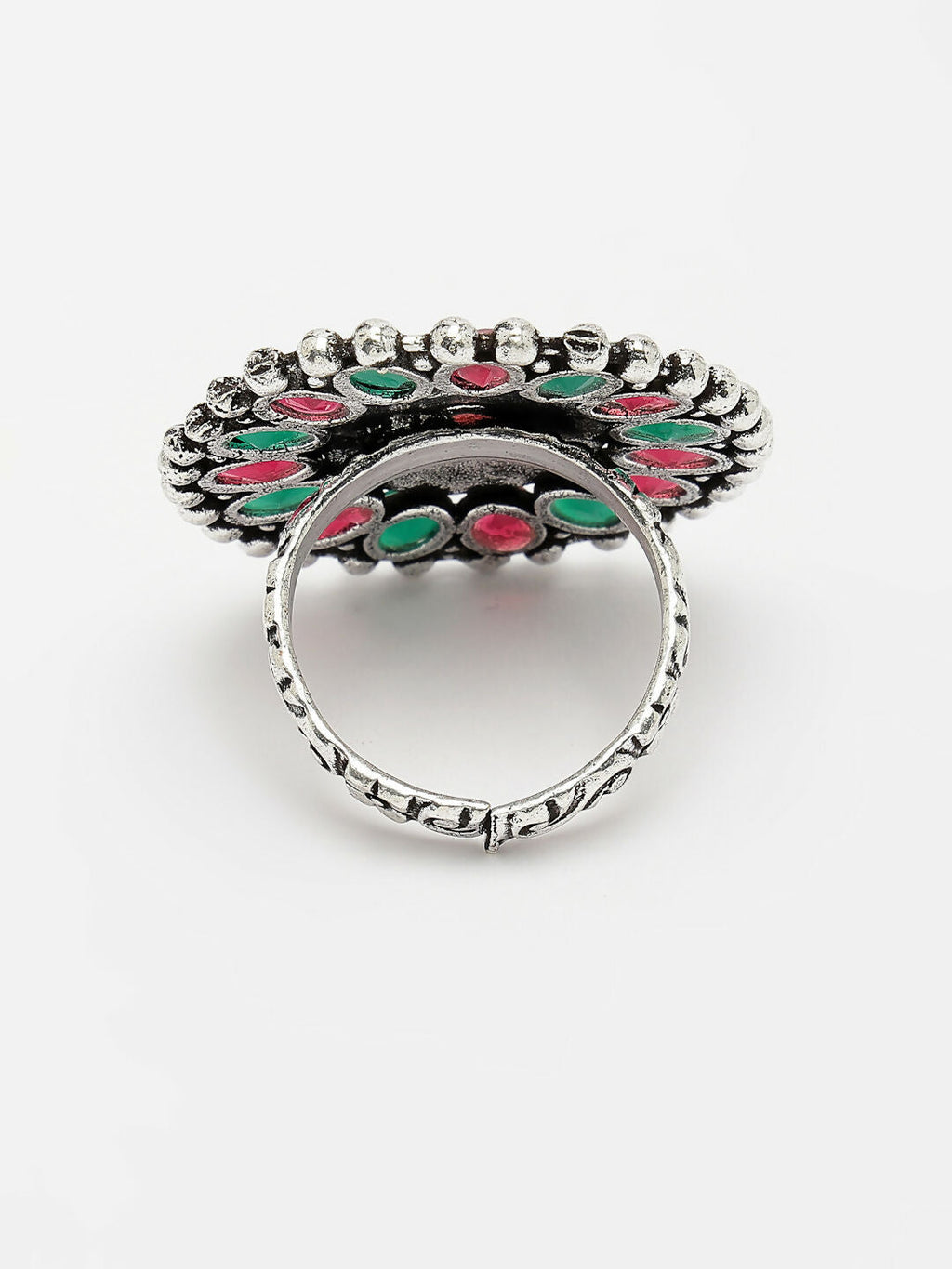 NVR Women's Multicolor Silver-Plated Circular Shape Adjustable Finger Ring
