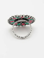 NVR Women's Multicolor Silver-Plated Circular Shape Adjustable Finger Ring