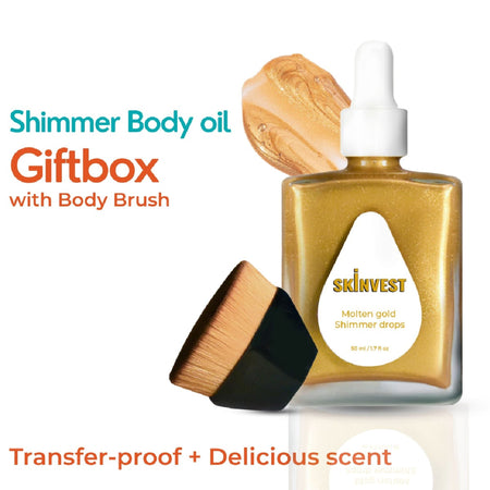 Skinvest Molten Gold Shimmer Drops With Buff Body Brush