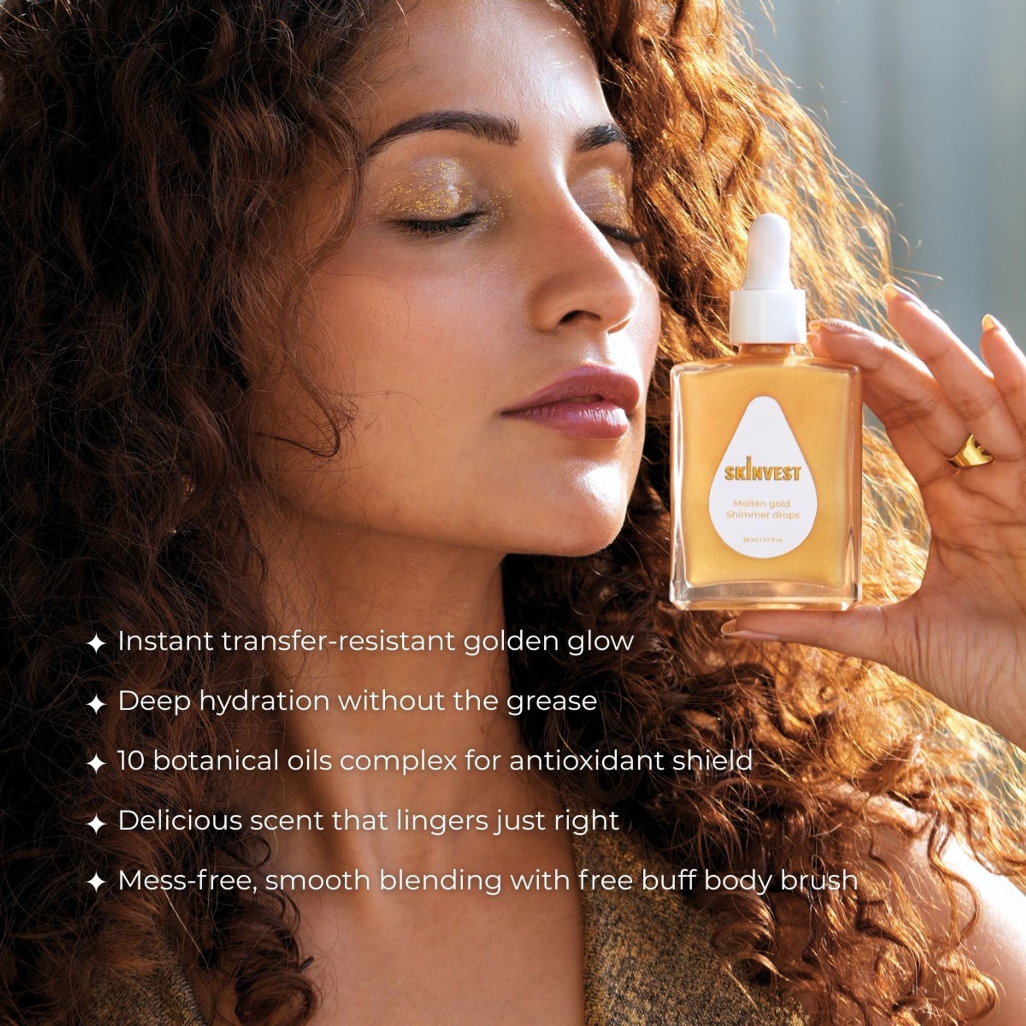 Skinvest Molten Gold Shimmer Drops With Buff Body Brush