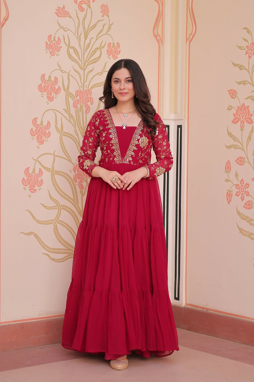 Joban Fashion Pink Georgette Sequence Embroidery Work Dress - Distacart