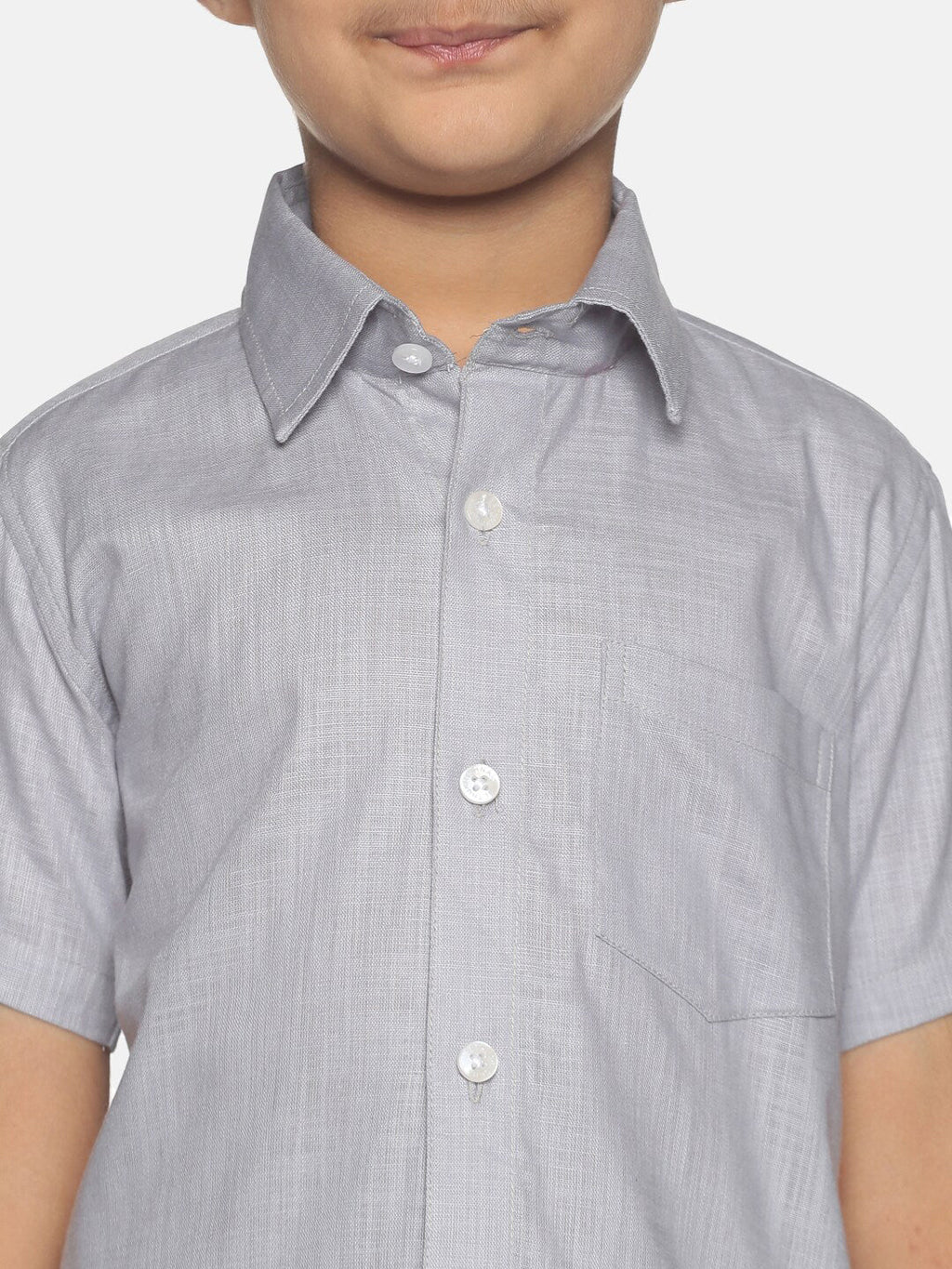 Sethukrishna Boys Grey & White Pure Cotton Shirt With Veshti Set