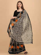 Sangria Black & Beige Pure Georgette Saree - Distacart