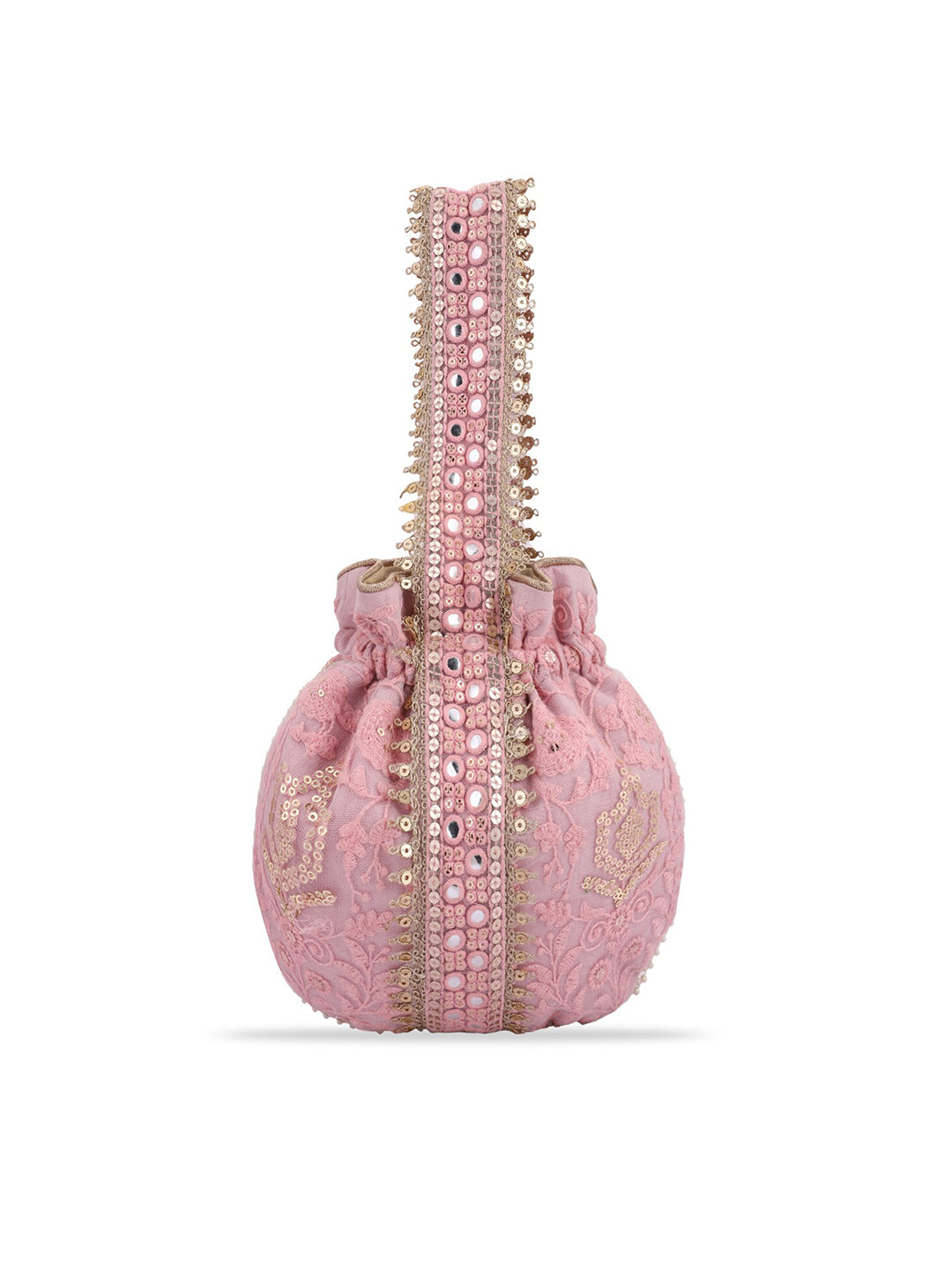 Masq Pink and Gold-Toned Embroidered Potli Clutch - Distacart