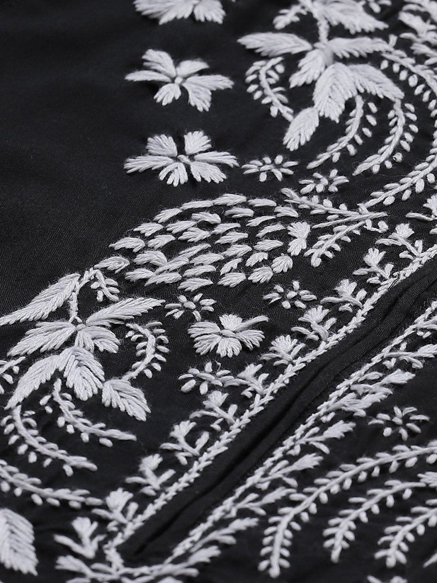 ADA Women Black & White Chikankari Embroidered Straight Sustainable Handloom Kurta