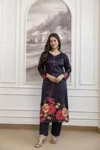 The52 Women's Beautiful Soft Assam Fabric Printed Work A-line Kurta Pant and Dupatta Set - Distacart