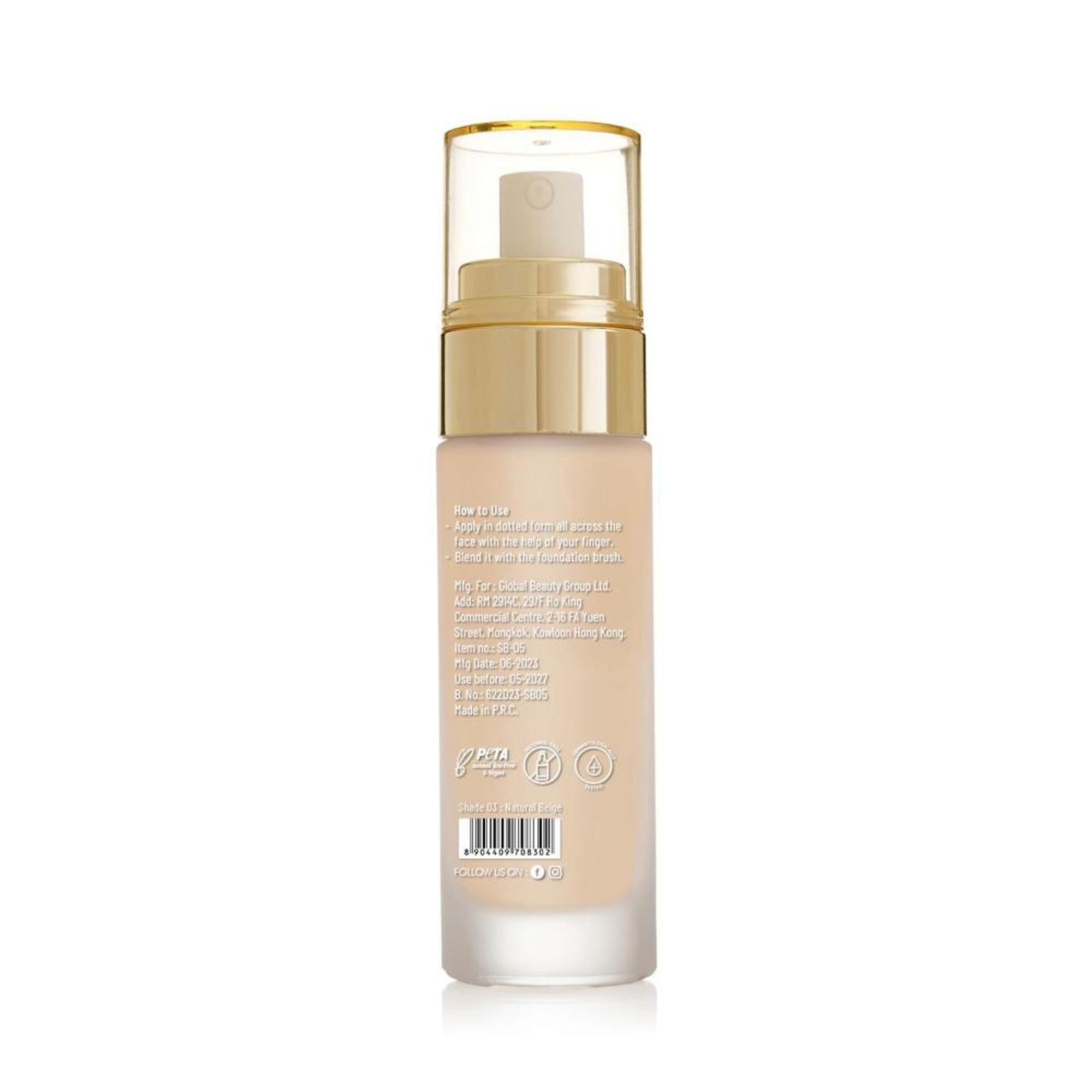 Swiss Beauty High Performance Foundation With Vitamin C & Niacinamide Light-Weight - 03 Natural Beige - Distacart