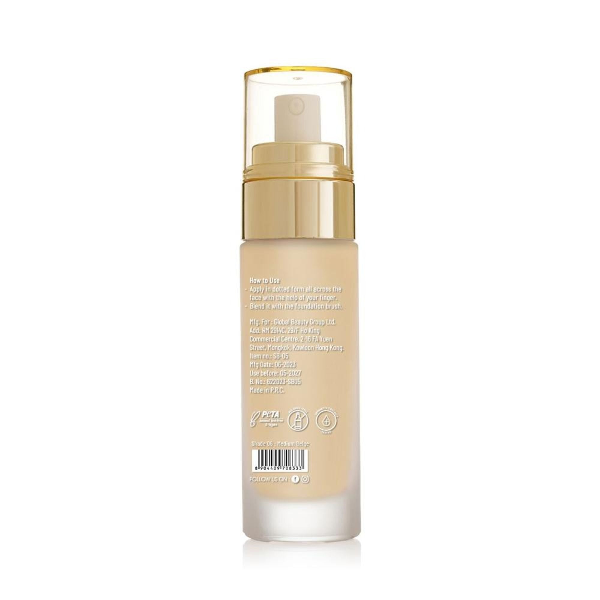 Swiss Beauty High Performance Foundation With Vitamin C & Niacinamide Light-Weight - 06 Medium Beige - Distacart
